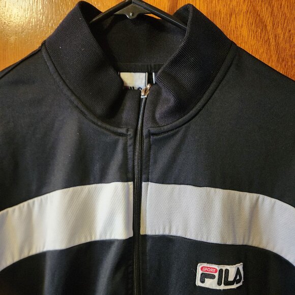 Men's Large Fila Sport Black with White/Gray Stripes Lightweight Full Zip Jacket - Picture 1 of 10